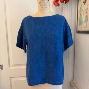 Eileen Fisher blue cotton gauze top